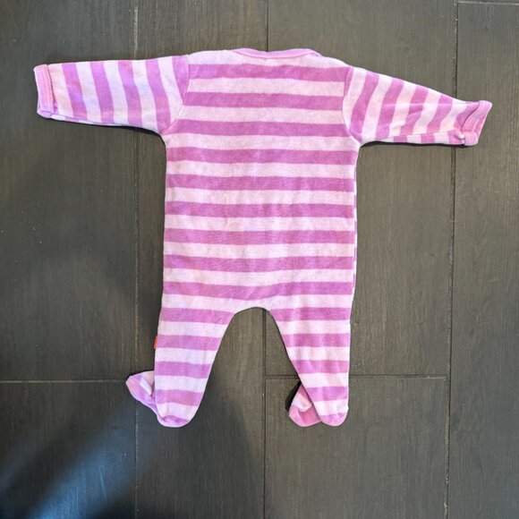 Purple MAGNETIC Striped Fleece Footie Pajamas size 0-3 - Picture 2 of 2